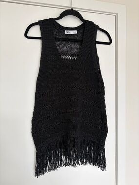 Zara Black Crochet Fringe Tank